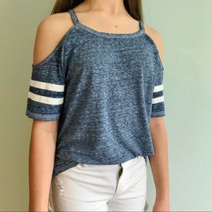 Blue off the shoulder tshirt